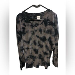 Cozy Chic PINK Victoria's Secret Acid Wash Heather Gray Top w/ Embroidered Logo